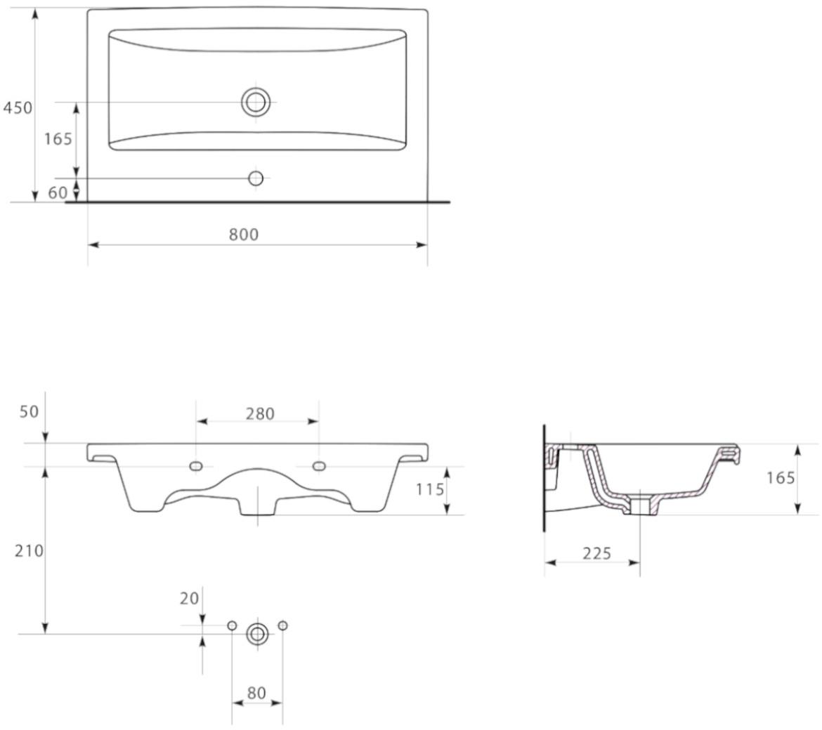 Umivaonik Como 80x45x11,5 beli