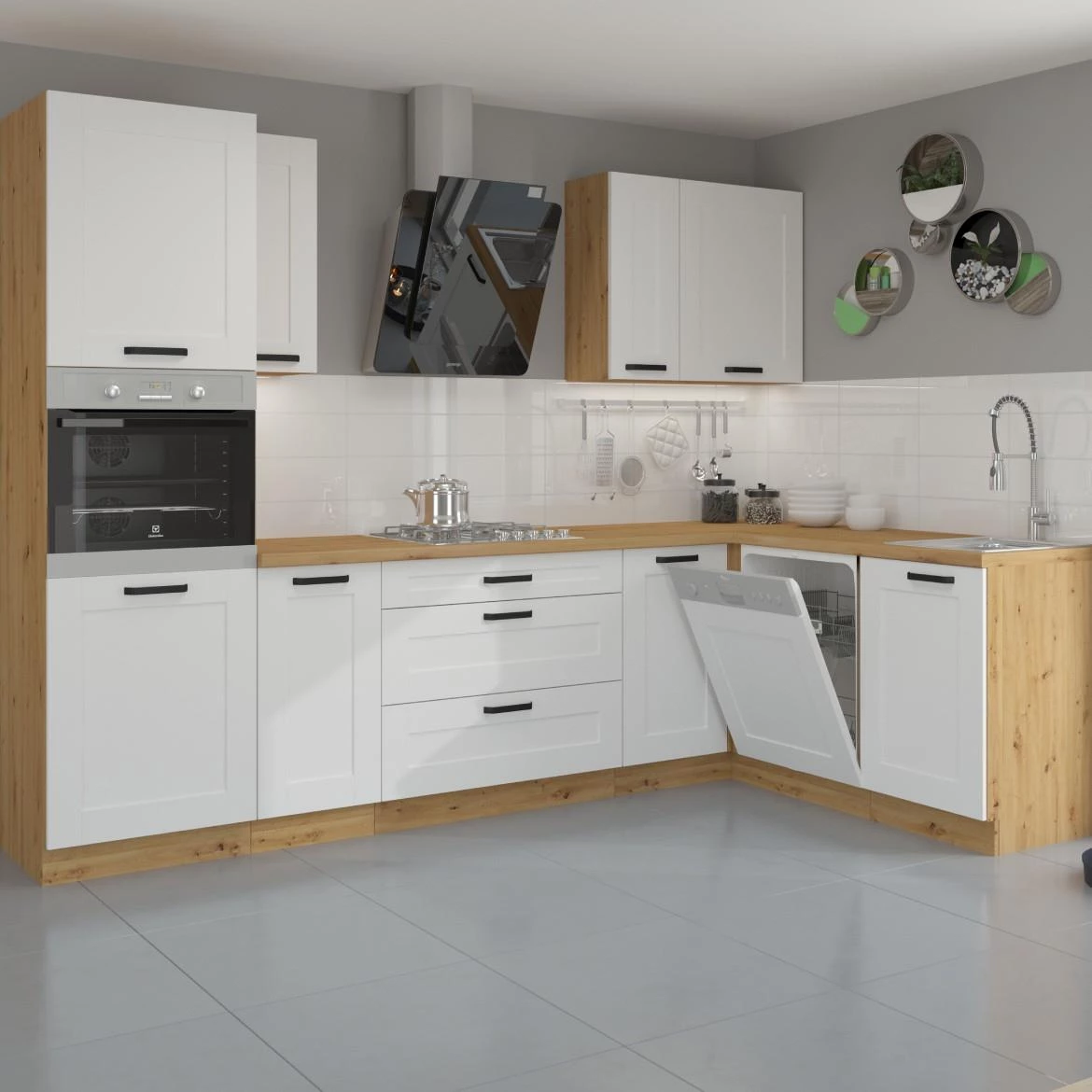 Luna kuhinjski element 2 vrata 80x52x82 beli/natur (artisan hrast)