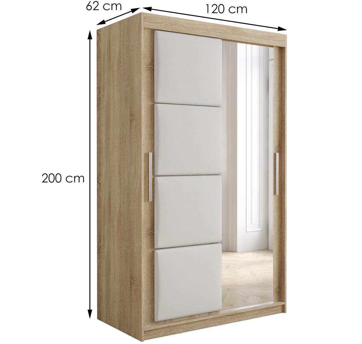 Tapi ormar 2 vrata/ogledalo 120x62x200  natur (sonoma hrast) / bela