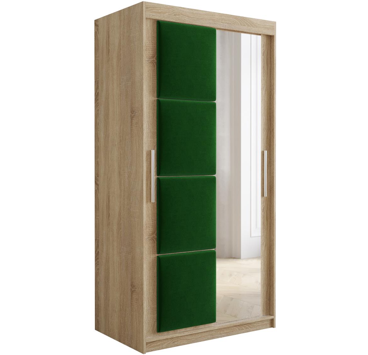 Tapi ormar 2 vrata/ogledalo 100x62x200  natur (sonoma hrast) / zelena