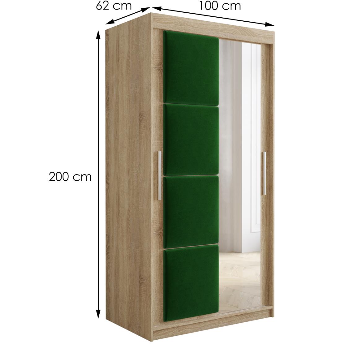 Tapi ormar 2 vrata/ogledalo 100x62x200  natur (sonoma hrast) / zelena
