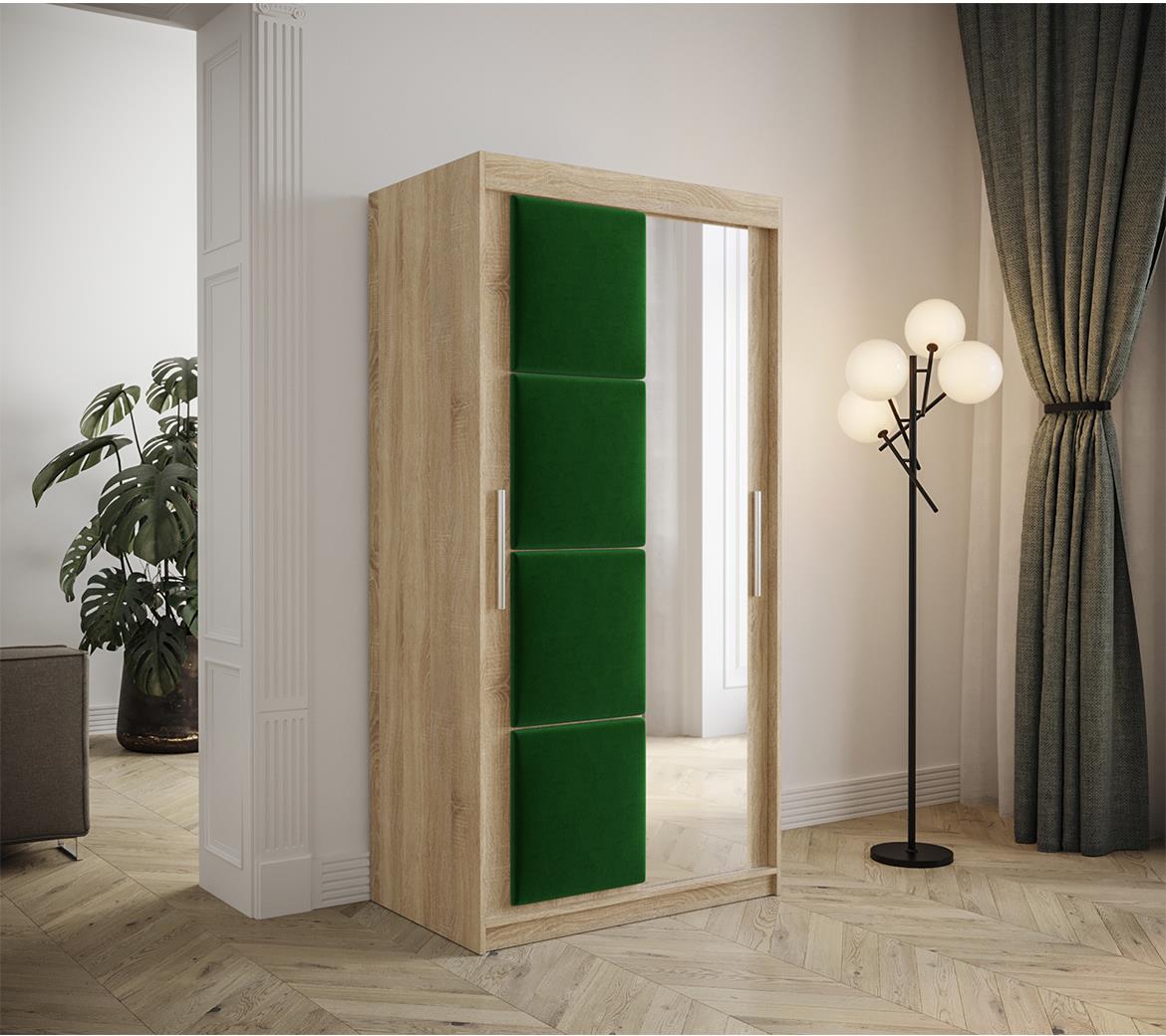 Tapi ormar 2 vrata/ogledalo 100x62x200  natur (sonoma hrast) / zelena