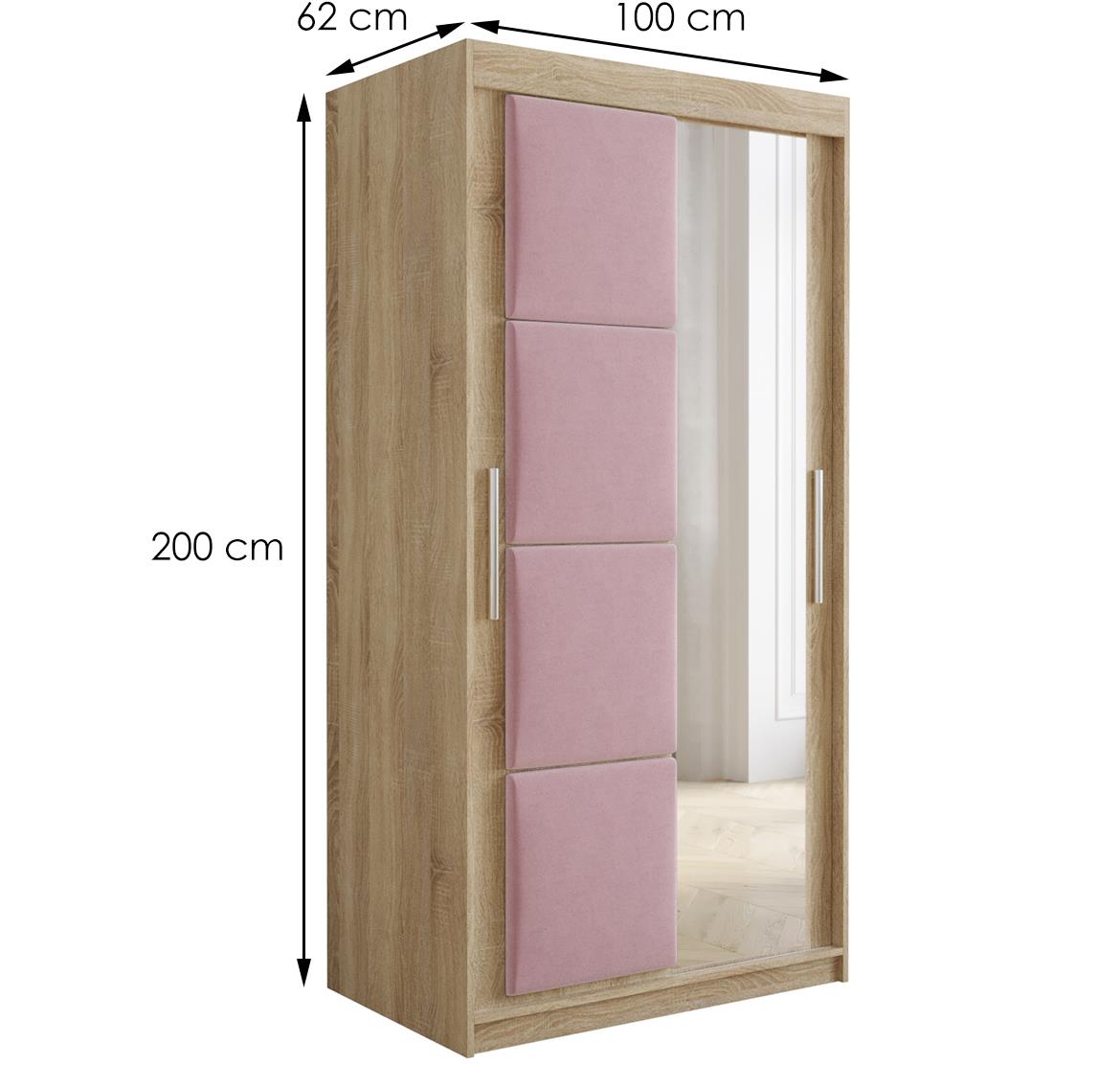 Tapi ormar 2 vrata/ogledalo 100x62x200  natur (sonoma hrast) / roze