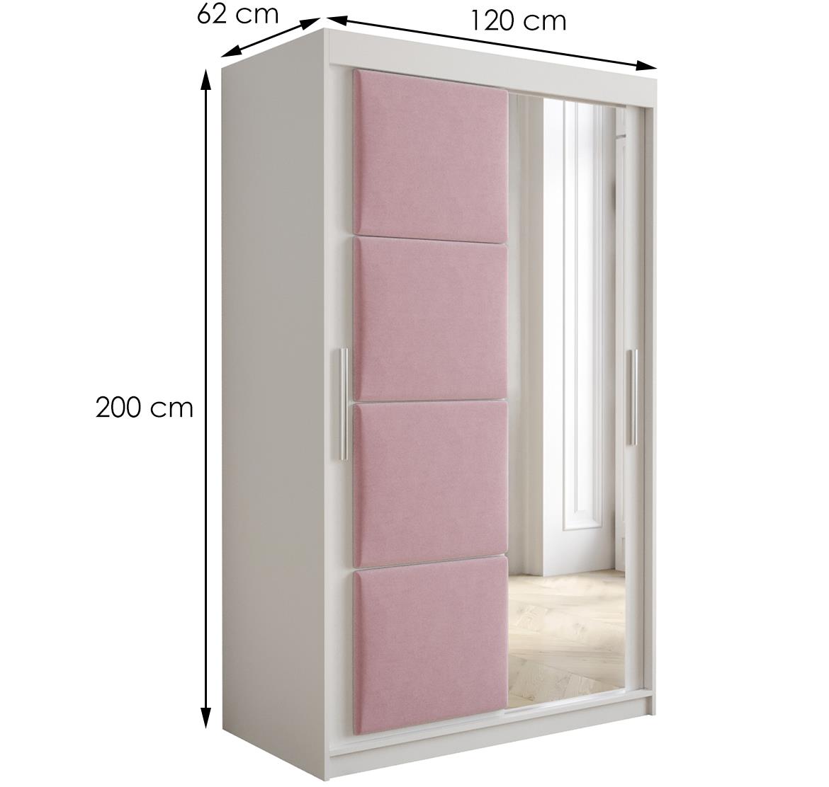 Tapi ormar 2 vrata/ogledalo 120x62x200 bela/roze