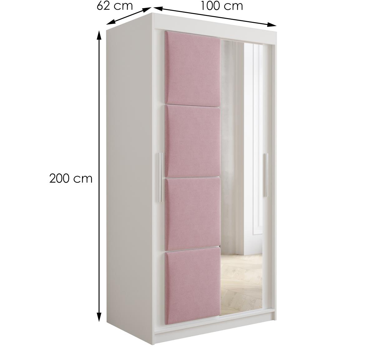 Tapi ormar 2 vrata/ogledalo 100x62x200 bela/roze
