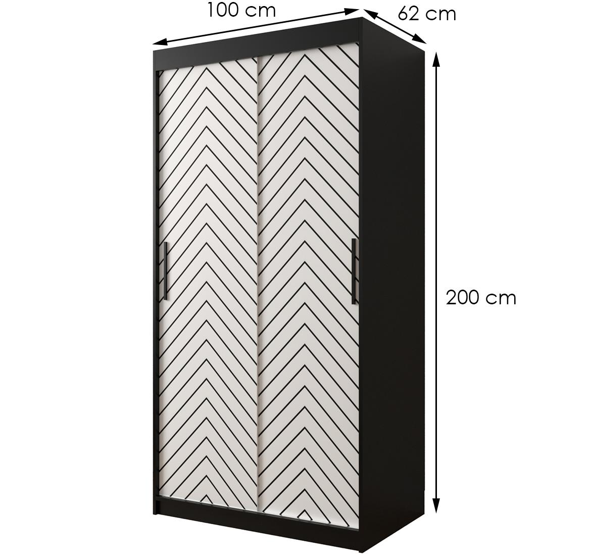 Jode 1 ormar 2 vrata 100x62x200 crna /bela/crna