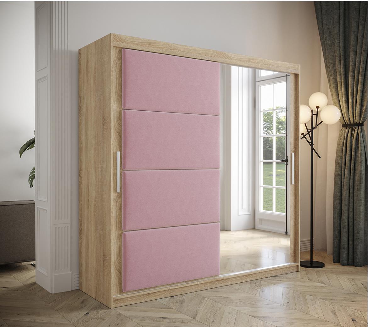 Tapi ormar 2 vrata/ogledalo 200x62x200  natur (sonoma hrast) / roze