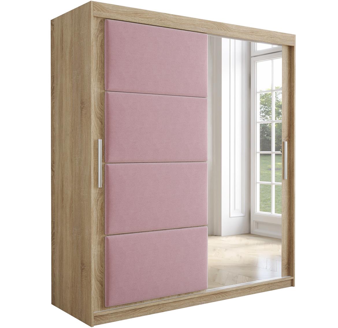 Tapi ormar 2 vrata/ogledalo 180x62x200  natur (sonoma hrast) / roze