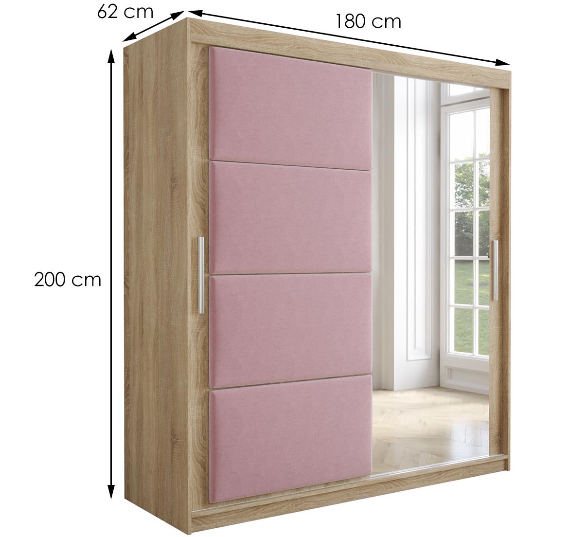 Tapi ormar 2 vrata/ogledalo 180x62x200  natur (sonoma hrast) / roze