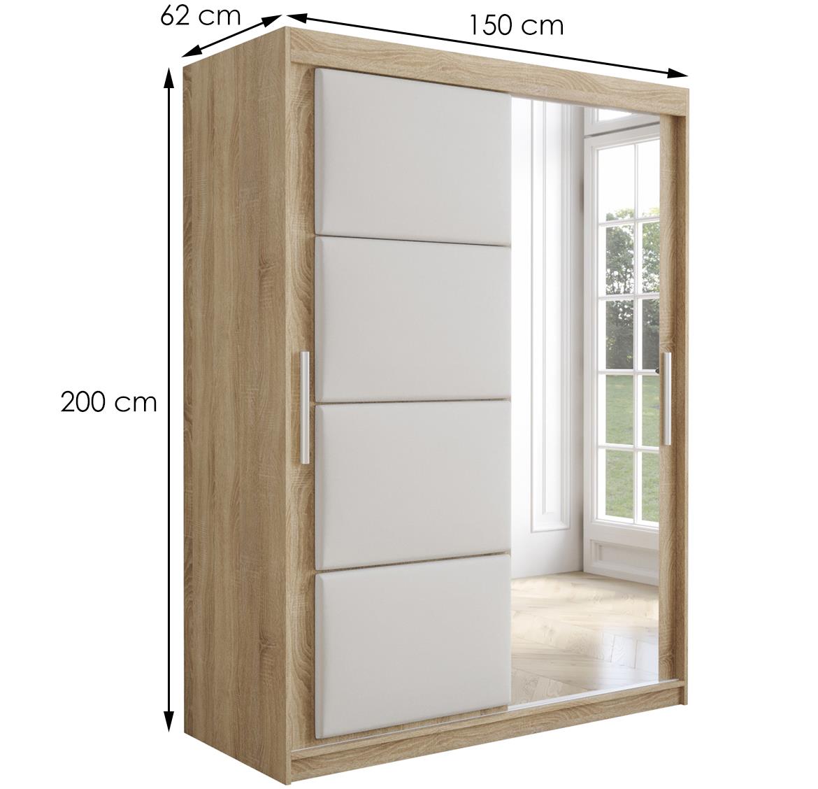 Tapi ormar 2 vrata/ogledalo 150x62x200  natur (sonoma hrast) / bela