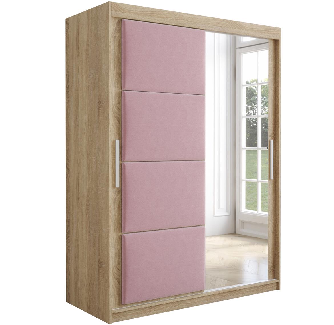 Tapi ormar 2 vrata/ogledalo 150x62x200  natur (sonoma hrast) / roze