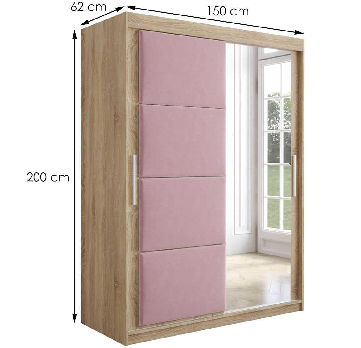 Tapi ormar 2 vrata/ogledalo 150x62x200  natur (sonoma hrast) / roze