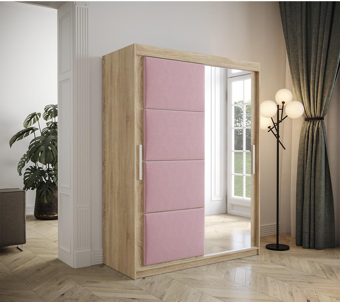 Tapi ormar 2 vrata/ogledalo 150x62x200  natur (sonoma hrast) / roze