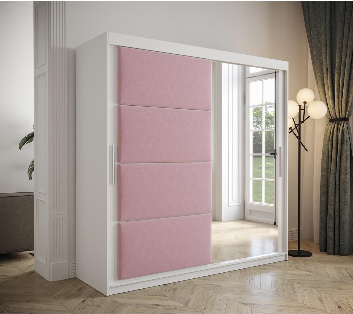 Tapi ormar 2 vrata/ogledalo 200x62x200 bela/roze