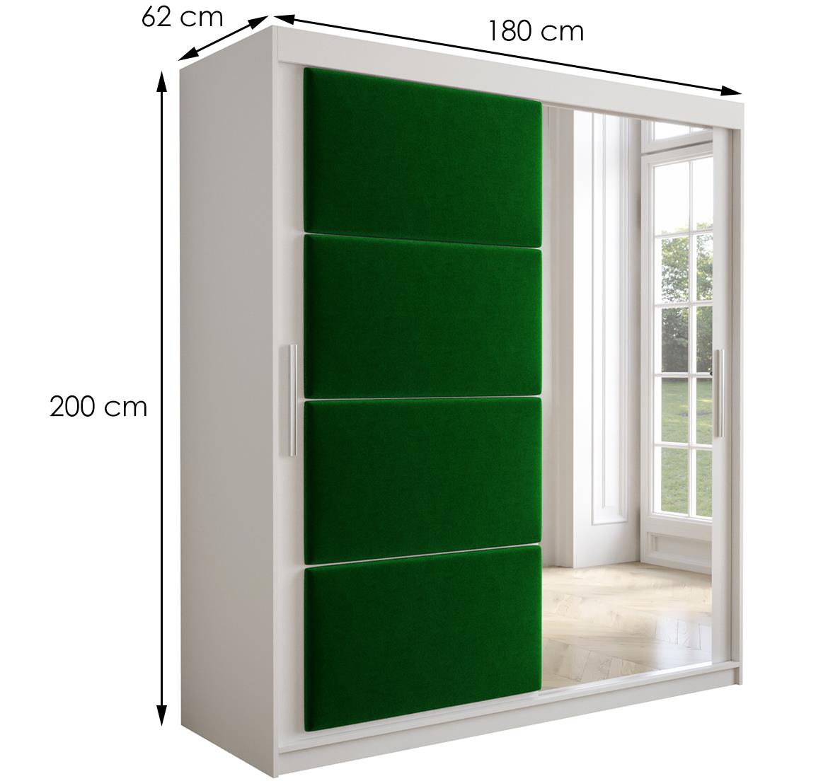 Tapi ormar 2 vrata/ogledalo 180x62x200 bela/zelena