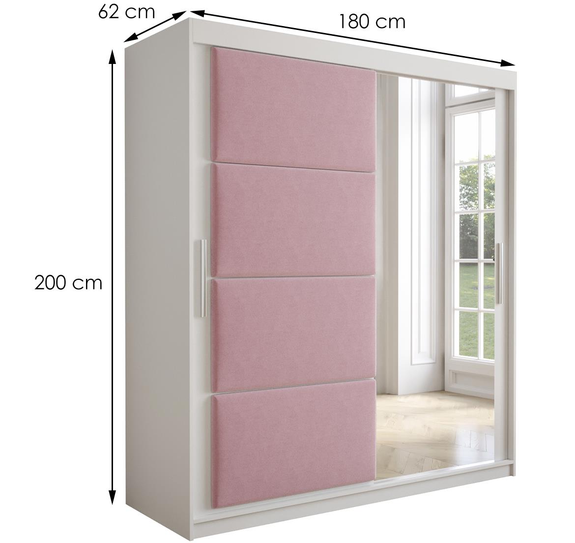 Tapi ormar 2 vrata/ogledalo 180x62x200 bela/roze