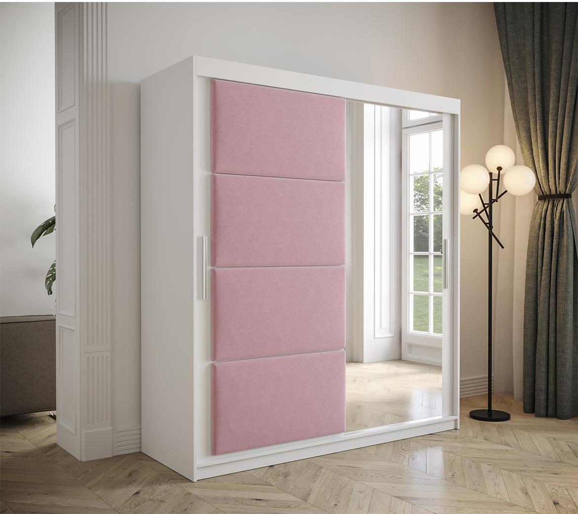 Tapi ormar 2 vrata/ogledalo 180x62x200 bela/roze