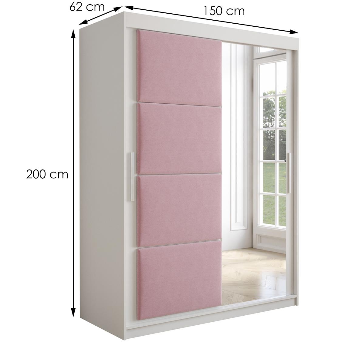 Tapi ormar 2 vrata/ogledalo 150x62x200 bela/roze