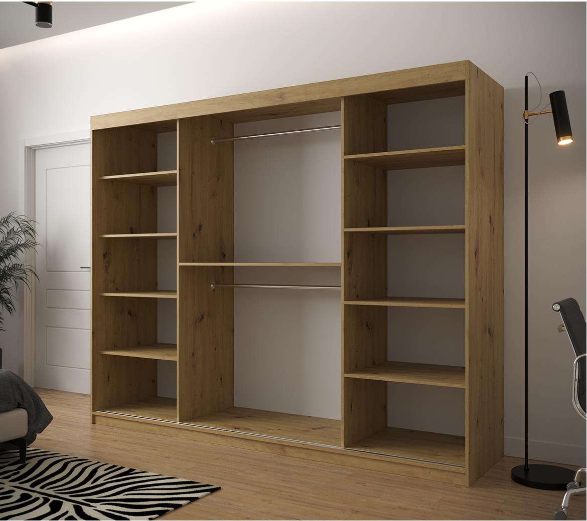 Jode 2 ormar 3 vrata/ogledalo 250x62x200 natur(artisan) /bela/crna