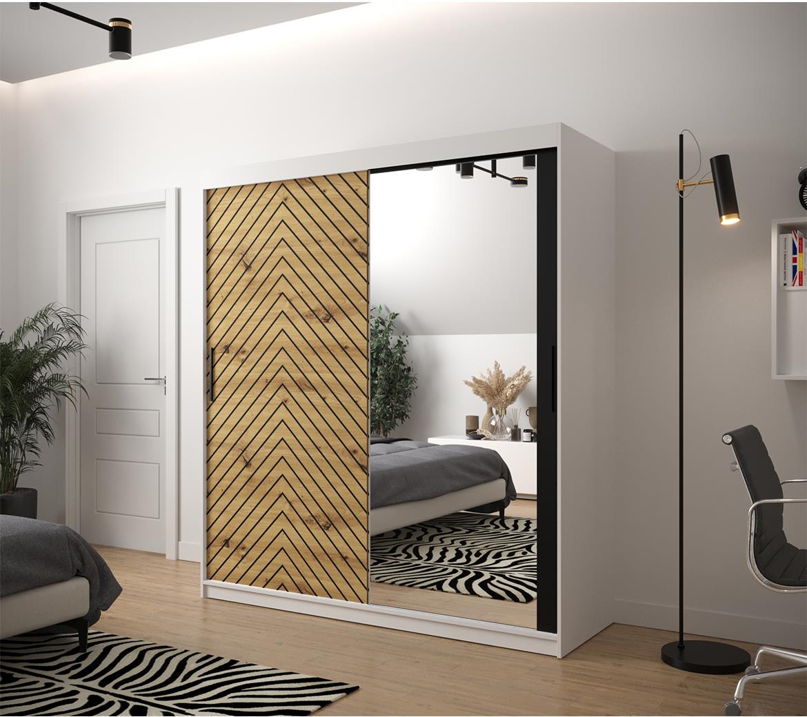 Jode 2 ormar 2 vrata/ogledalo 180x62x200 bela /natur(artisan)/crna