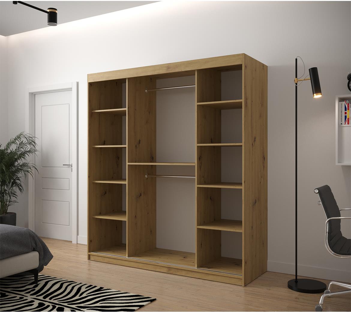 Jode 2 ormar 2 vrata/ogledalo 180x62x200 natur(artisan) /bela/crna