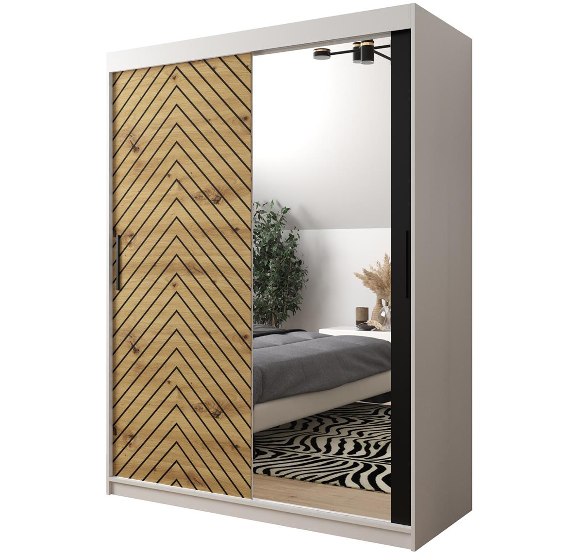 Jode 2 ormar 2 vrata/ogledalo 150x62x200 bela /natur(artisan)/crna
