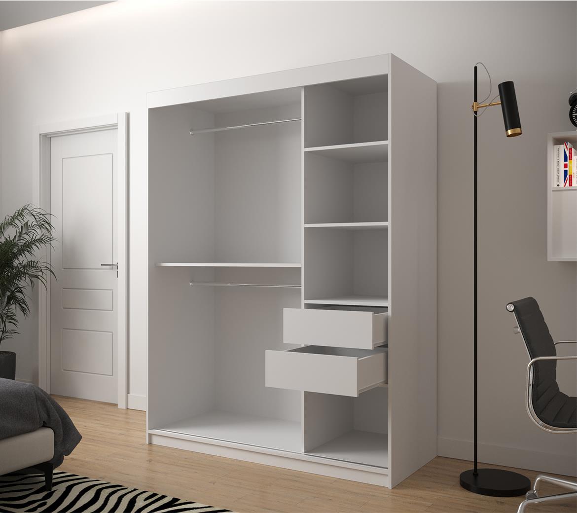 Jode 2 ormar 2 vrata/ogledalo 150x62x200 bela /natur(artisan)/crna