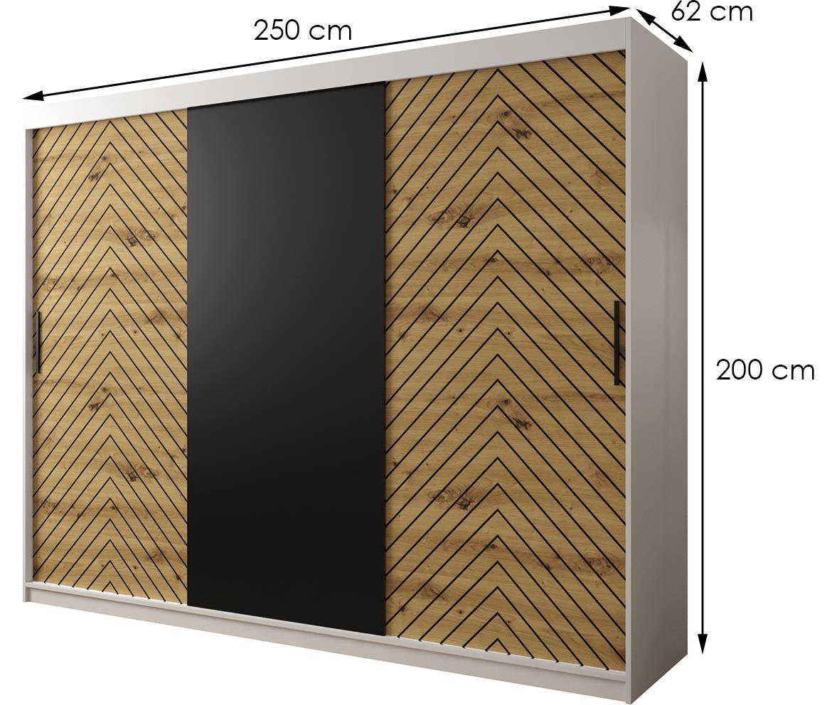 Jode ormar 3 vrata 250x62x200 bela /natur(artisan)/crna