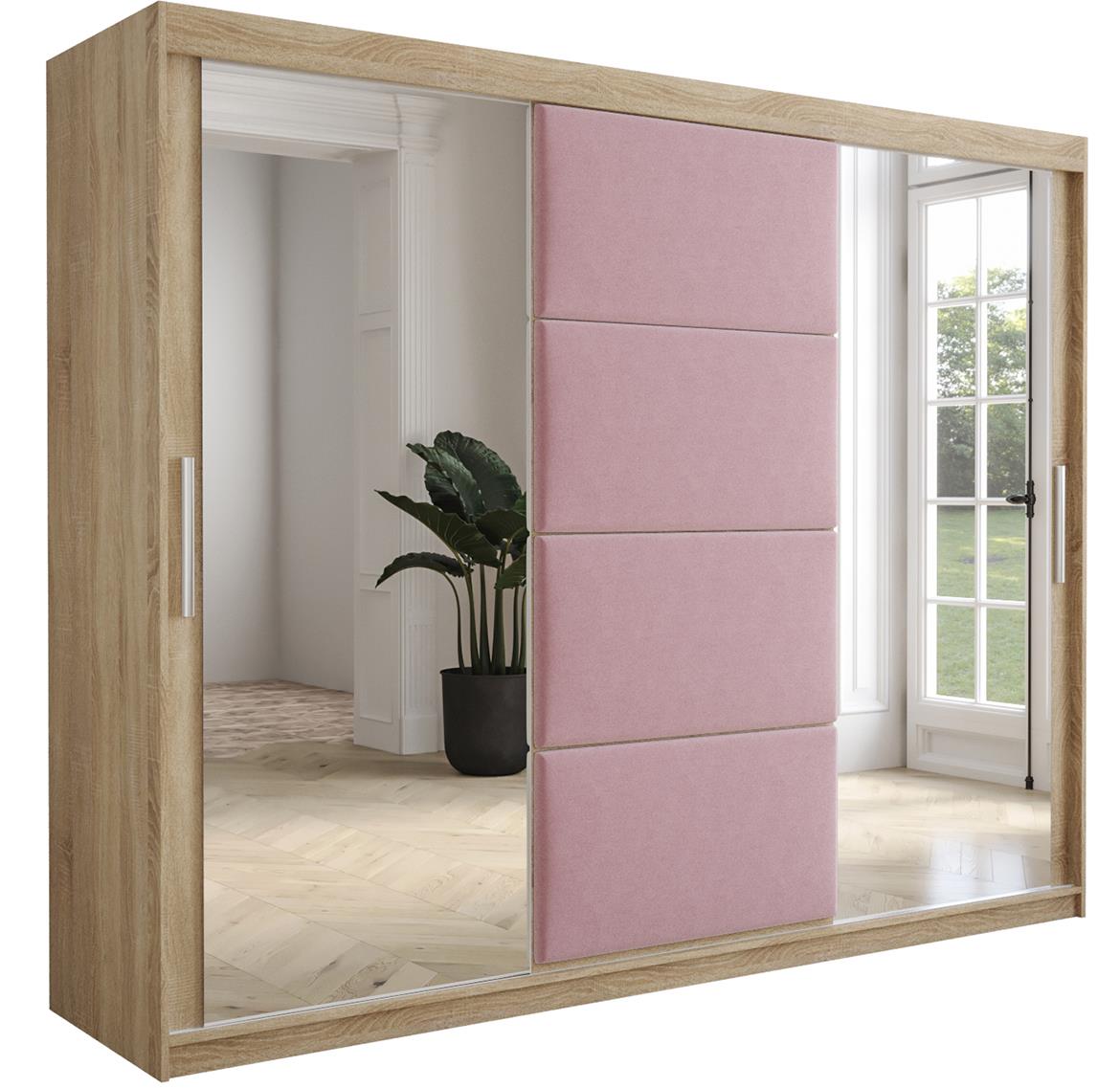 Tapi ormar 3 vrata/ogledalo 250x62x200  natur (sonoma hrast) / roze