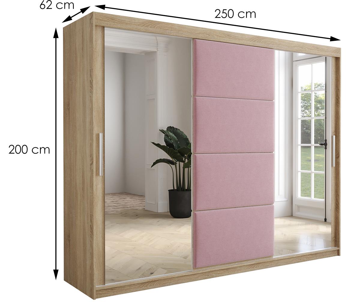 Tapi ormar 3 vrata/ogledalo 250x62x200  natur (sonoma hrast) / roze