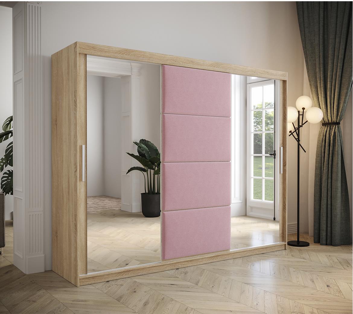 Tapi ormar 3 vrata/ogledalo 250x62x200  natur (sonoma hrast) / roze