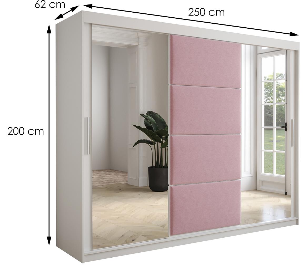 Tapi ormar 3 vrata/ogledalo 250x62x200 bela/roze