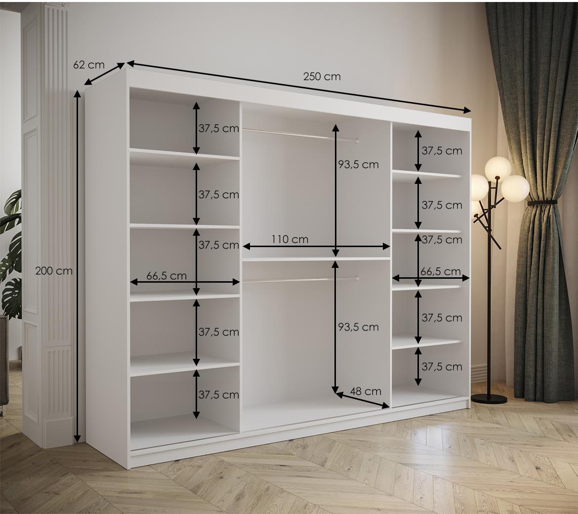 Tapi ormar 3 vrata/ogledalo 250x62x200 bela/roze