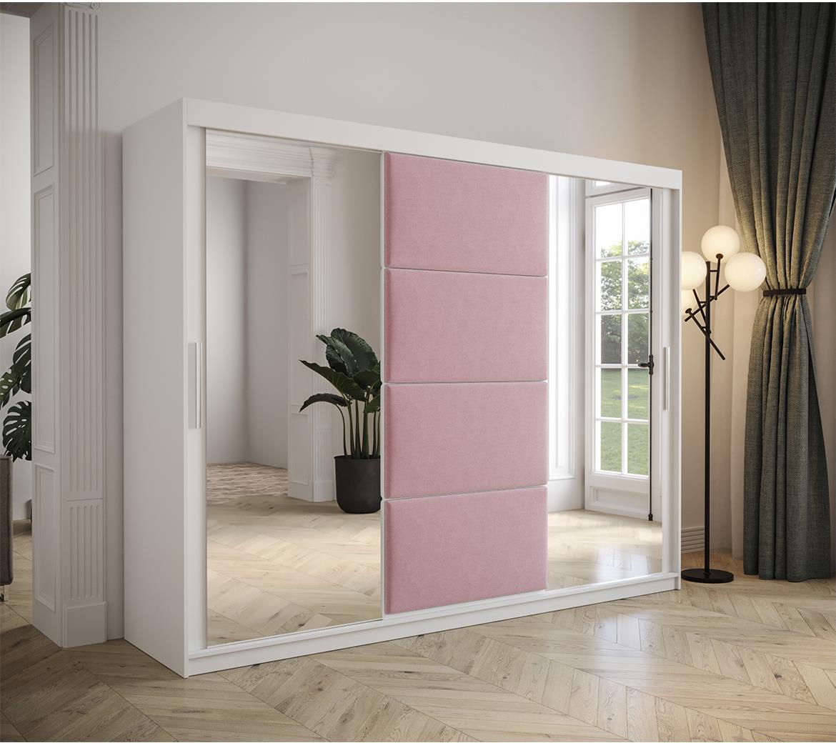 Tapi ormar 3 vrata/ogledalo 250x62x200 bela/roze