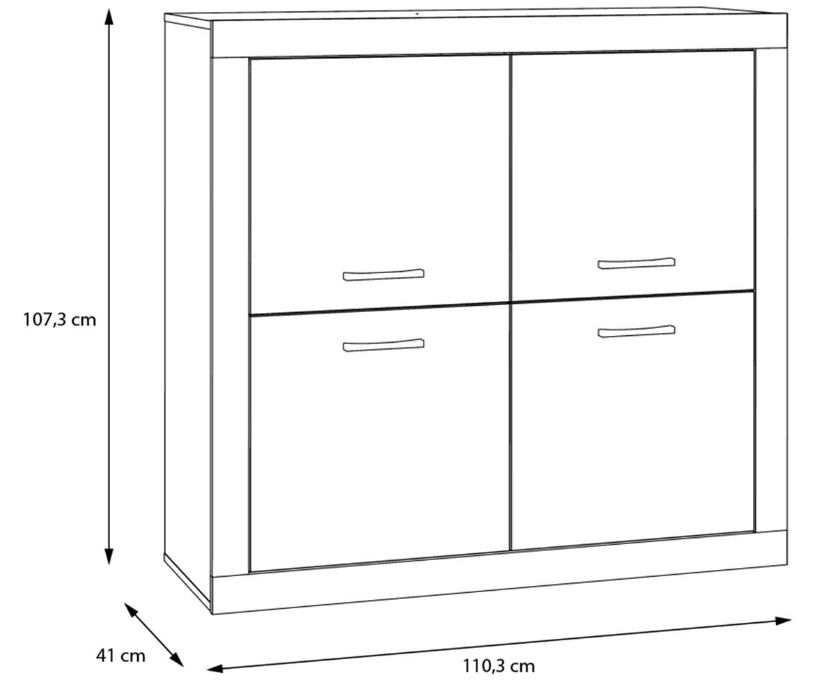 Trebbia komoda 4 vrata 113x41x107,5 beton/bela visoki sjaj