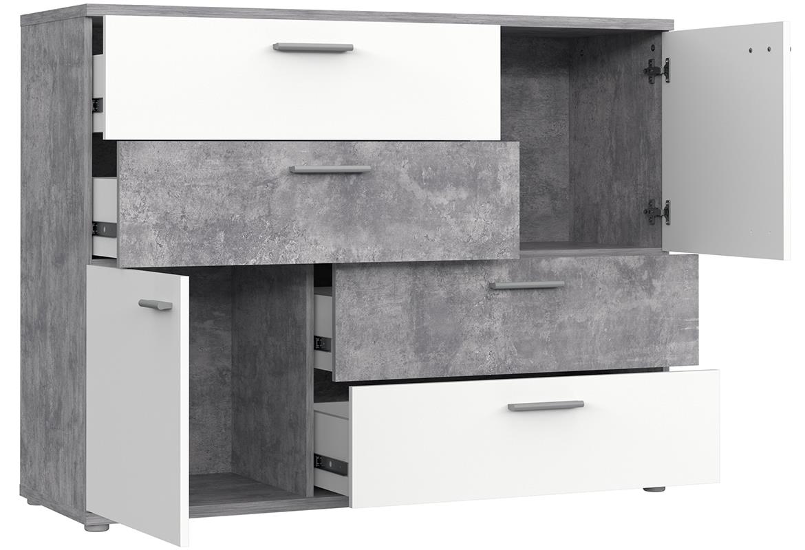 Skive komoda 2 vrata+4 fioke 125x41,3x96  beton/bela