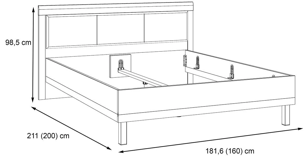 Nemesis krevet bez podnice 165,5x206,3x98,5 cm hrast/crni