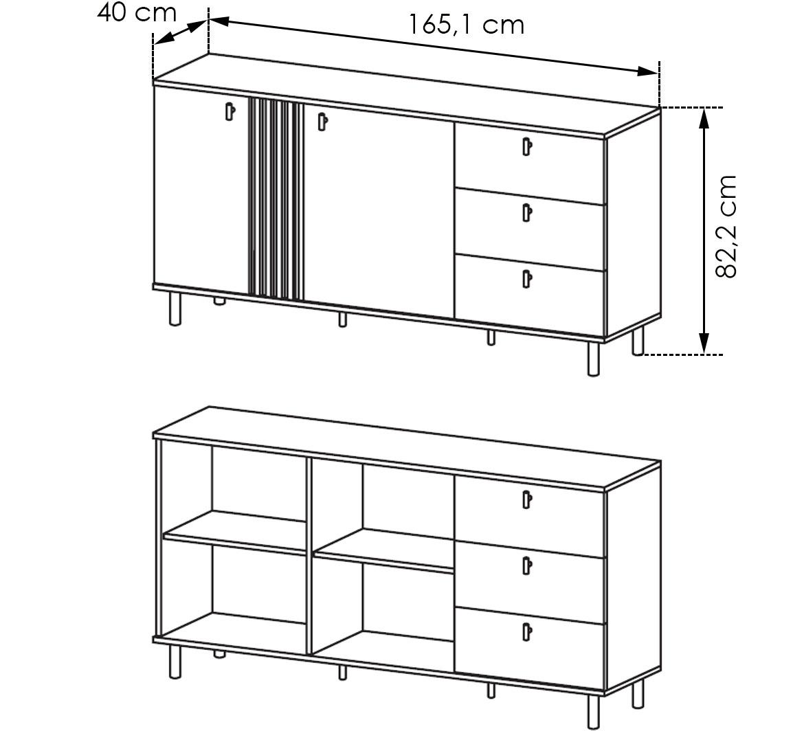 Madis komoda 2 vrata+3 fioke 165x40x82 natur (artisan hrast)/antracit