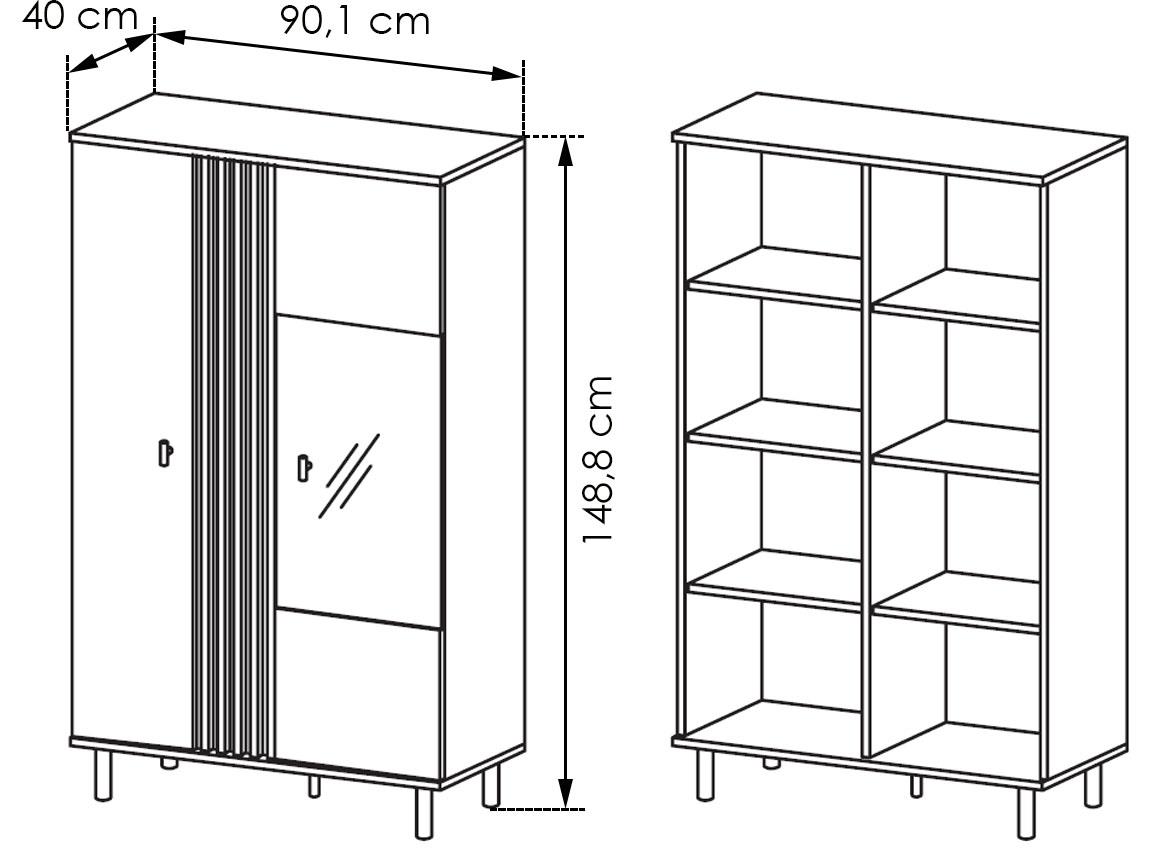 Madis vitrina 2 vrata 90x40x149 natur (artisan hrast)/antracit
