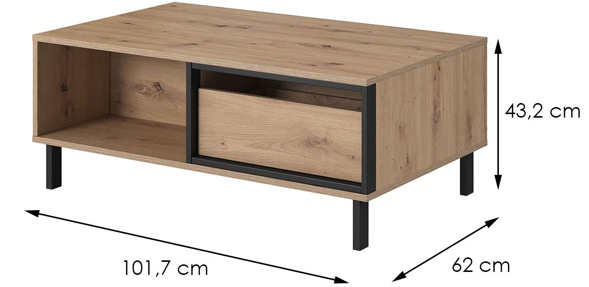 Nest klub sto 1 fioka+1 otvor 102x62x43 natur (artisan hrast)/crna