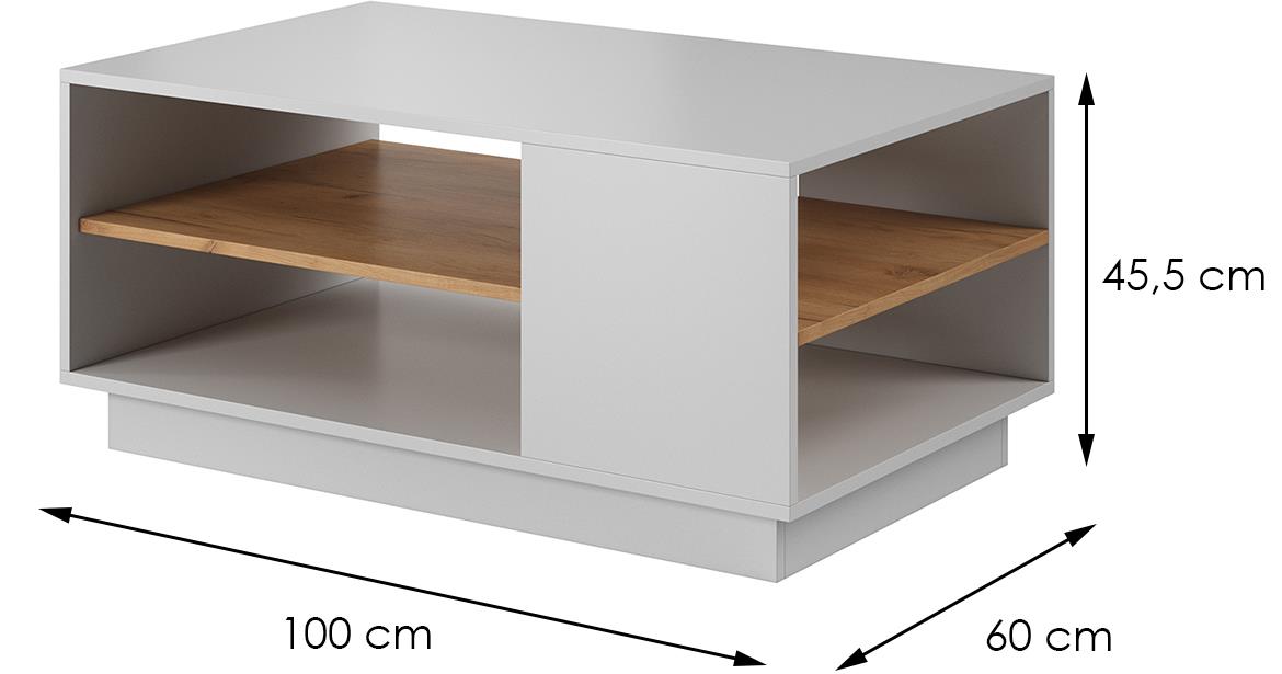 3D klub sto 2 police 100x60x45 beli/zlatni hrast