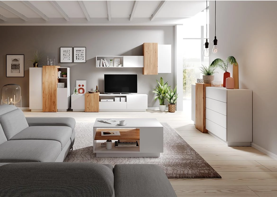 3D klub sto 2 police 100x60x45 beli/zlatni hrast