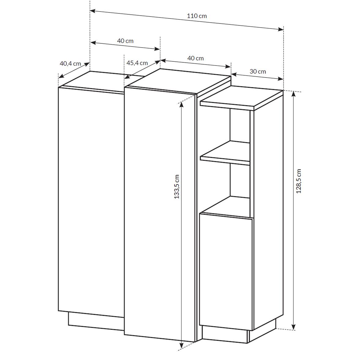 3D komoda 3 vrata + 2 otvora 110x45x133 bela/zlatni hrast