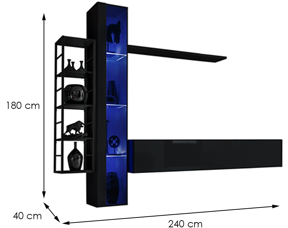 Switch Met VII regal+LED 240x40x180 crni visoki sjaj