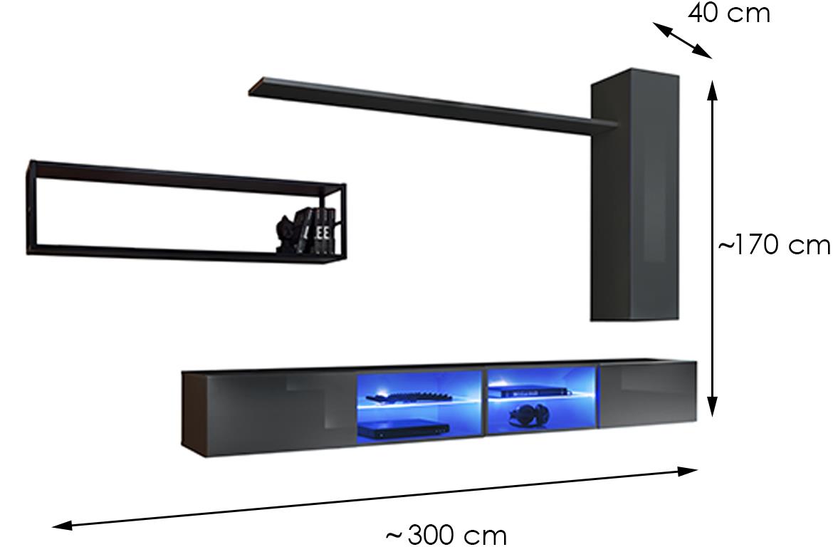 Switch Met IV regal+LED 300x40x170 sivi visoki sjaj