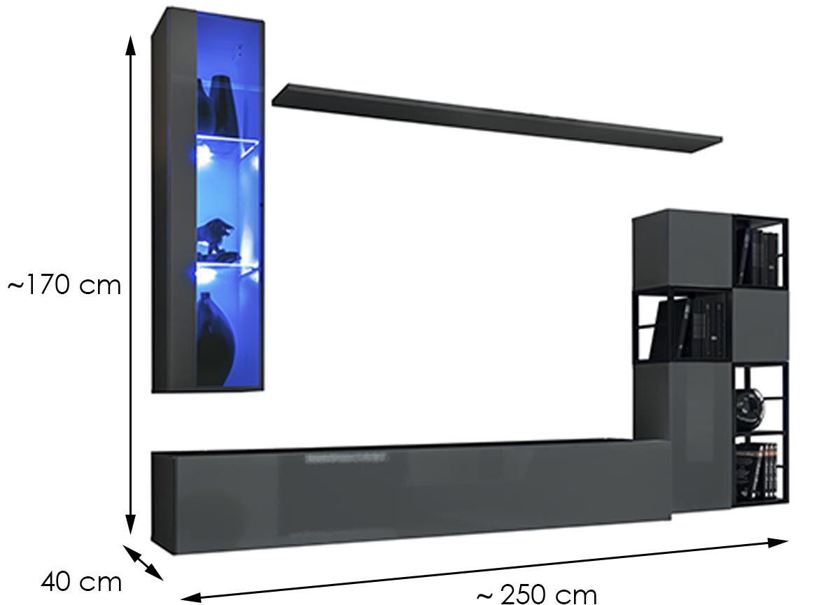 Switch Met II regal+LED 250x40x170 sivi visoki sjaj