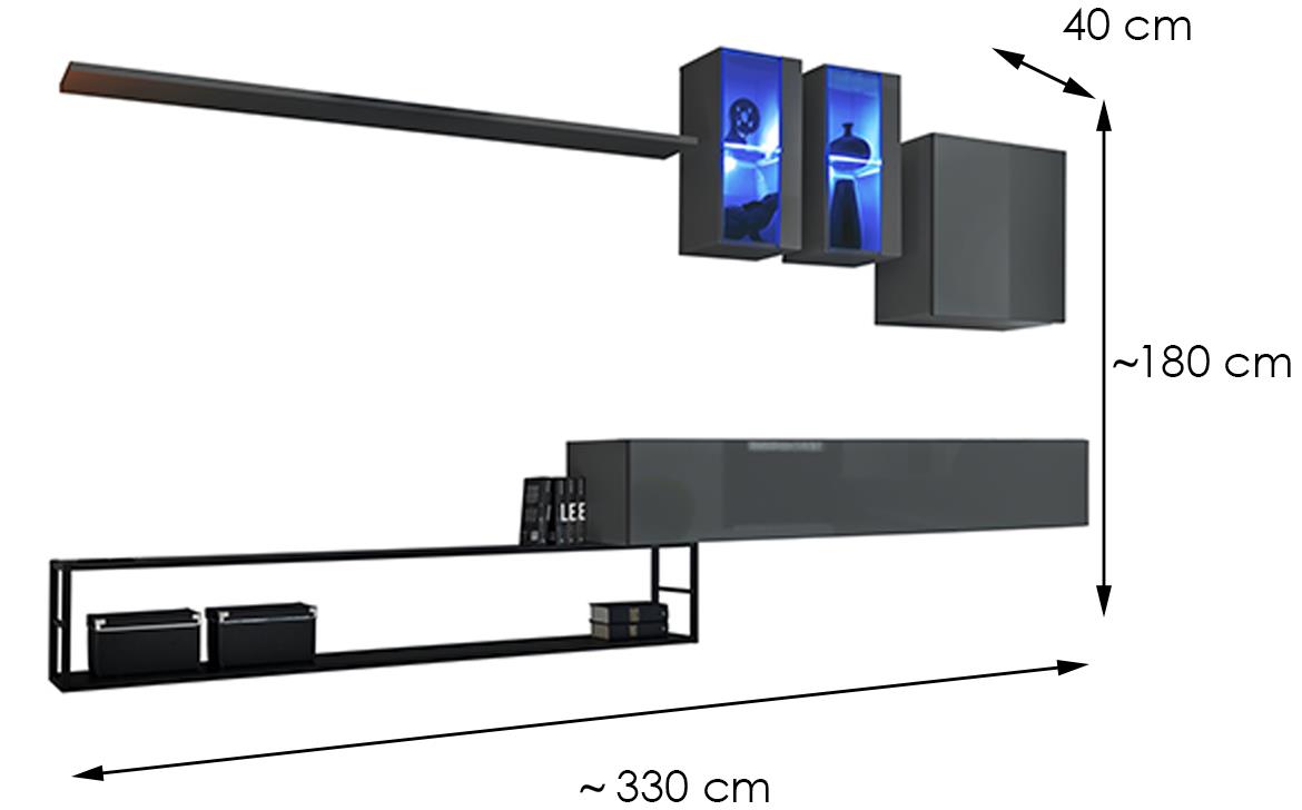 Switch Met I regal+LED 330x40x180 sivi visoki sjaj