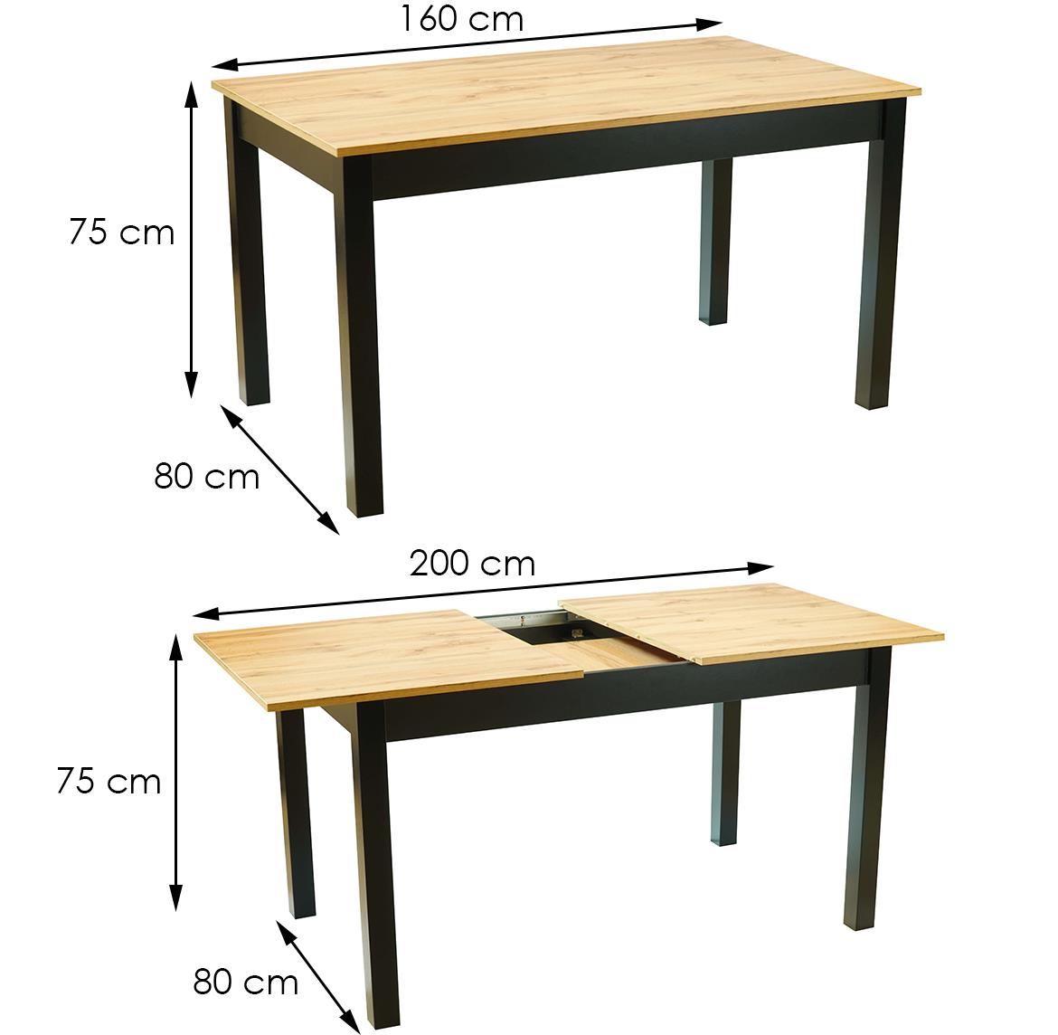 Jarek stol 160x80x75 natur (wotan hrast)/crni