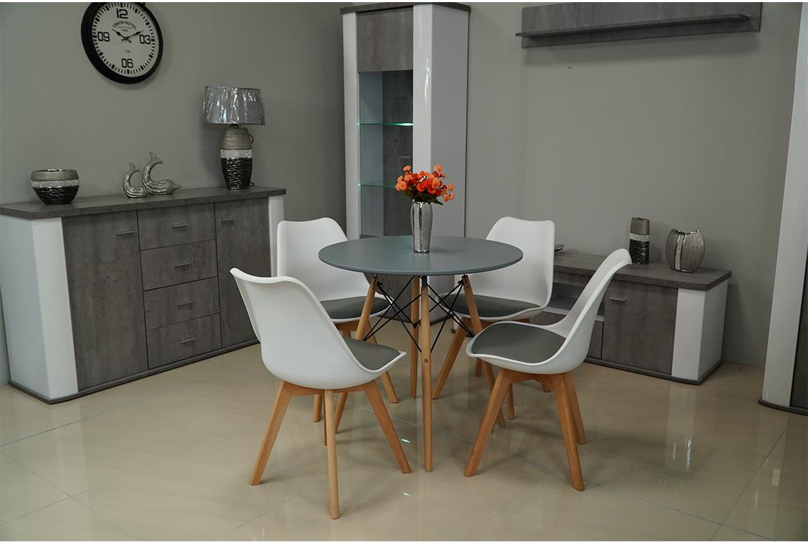 Ewelina blagovaonski set stol+4 stolice sivi/natur