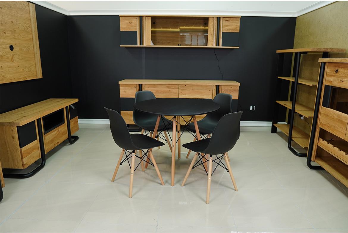 Iwo blagovaonski set stol+4stolice crni/natur
